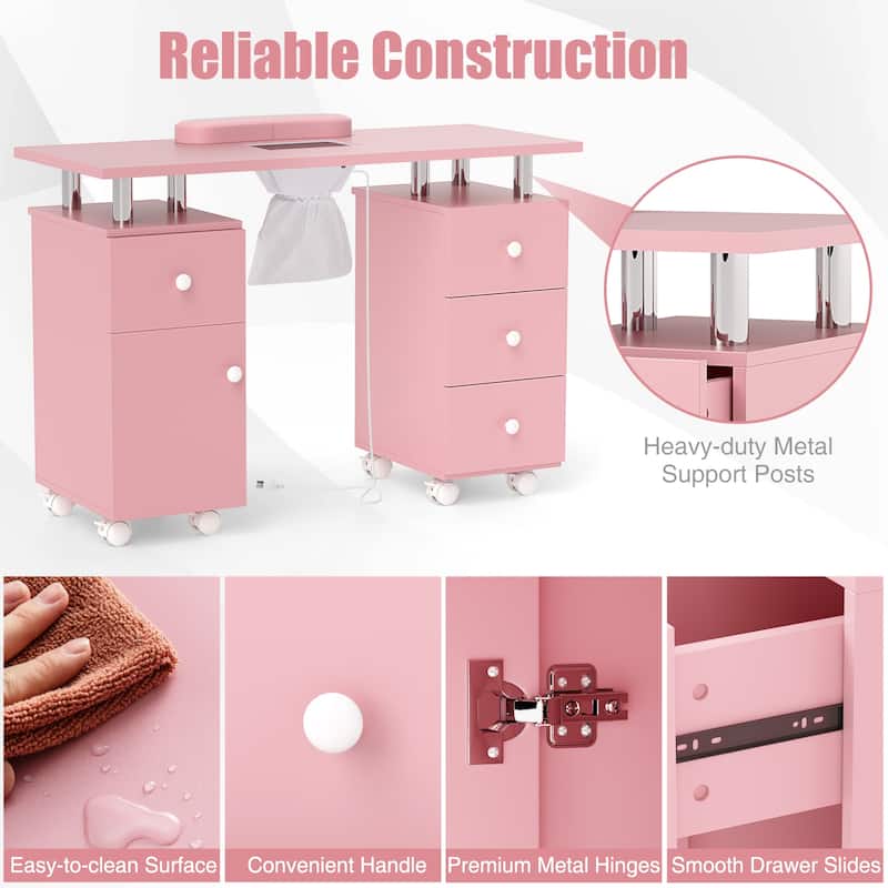 Costway Rolling Manicure Table Nail Desk with with 8 Lockable Wheels & - See Details