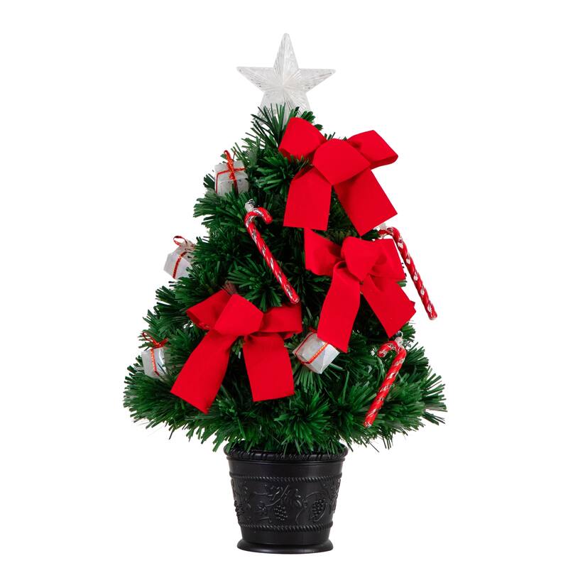 Pre-Lit Star Topped Artificial Christmas Tree - 2’ - Warm White Fiber Optic Lights - 2 Foot