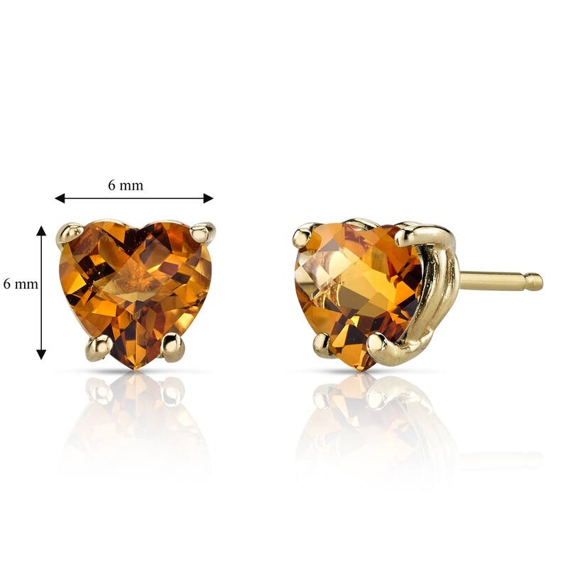 1.5 ct Heart Shape Orange Citrine Stud Earrings in 14K Yellow Gold