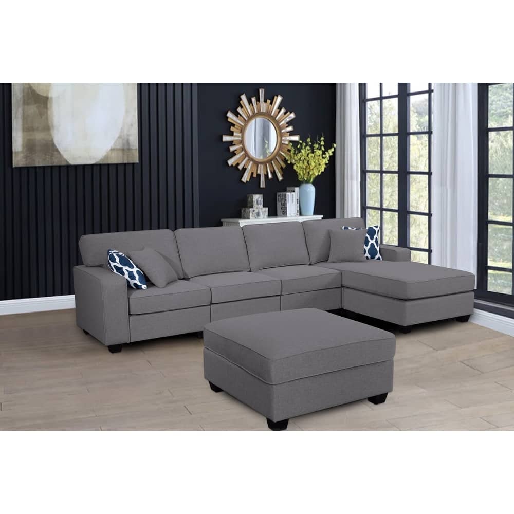 130'' Reversible Modular Sectional Sofa Couche With Ottoman