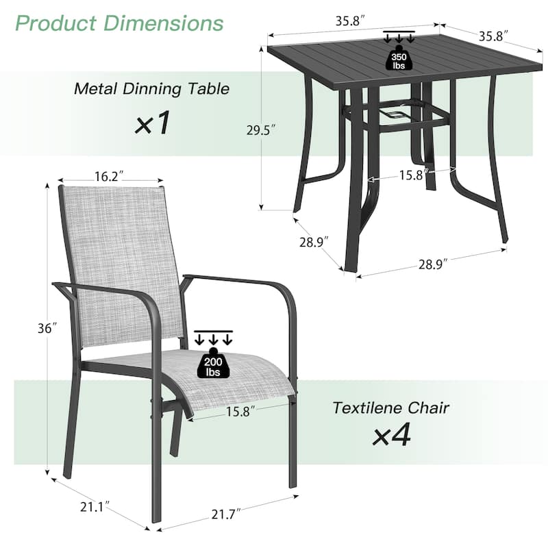 5/7/9-Piece Outdoor Patio Dining Set with Stackable Textilene Chairs and Slatted Table, Furniture with Adjustable Umbrella Hole