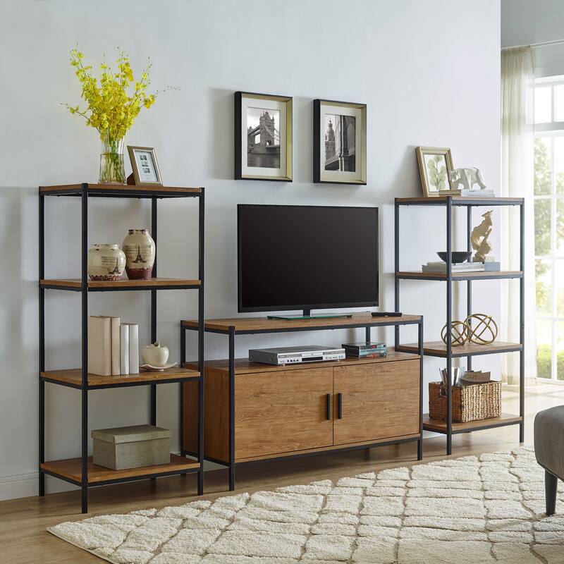 Caffoz 4-Tier Rustic Industrial Bookshelf Open Shelf Bookcase, Modern Wood Storage Shelf for Living Room, Office & Bedroom