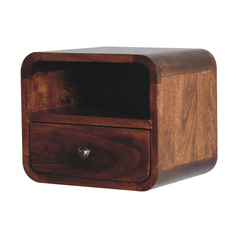 Mini Wall-Mounted Curved Nightstand with Drawer and Open Shelf