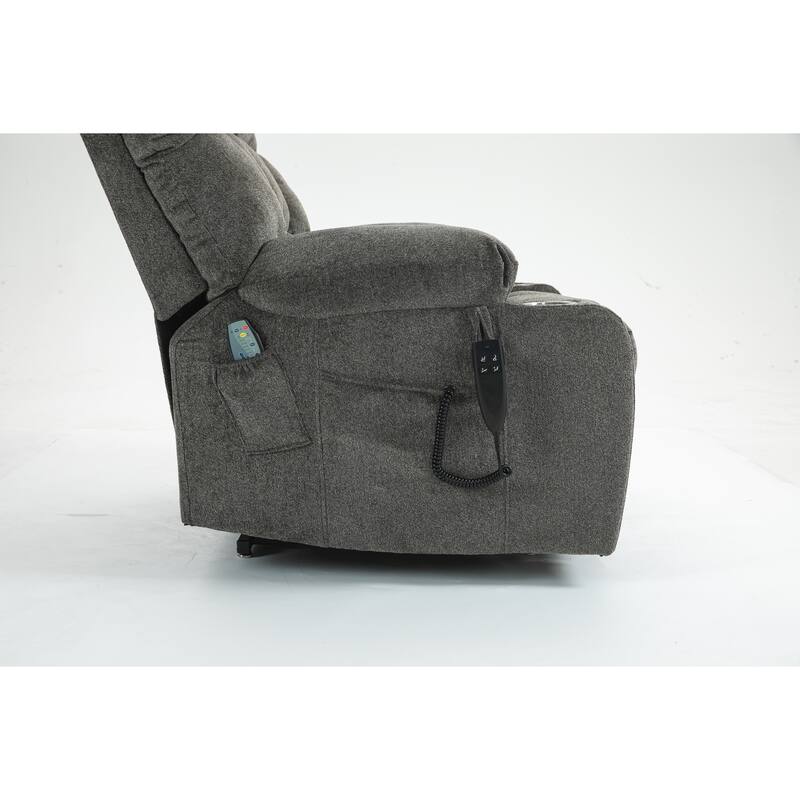 Lift Recliner Chair with Heat & Massage, Dual OKIN Motor Heavy-Duty Recliner Chair, Lounge Chair with Side Pockets & Cup Holders