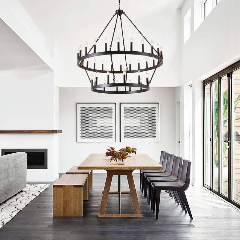 Large Wagon Wheel Chandelier 2 Tier 36 Lights High Ceiling Chandelier - 48x48x88in