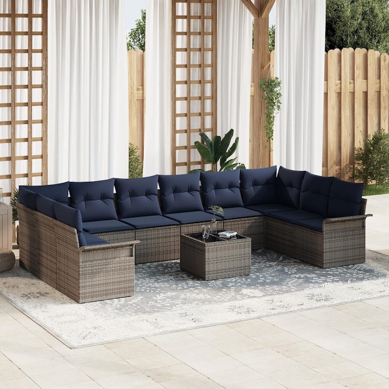 vidaXL 10/11 Garden Sofa Set with Cushions Black/Brown/Grey Poly Rattan - 135.4 x 73.8 x 27.2 - Grey with table