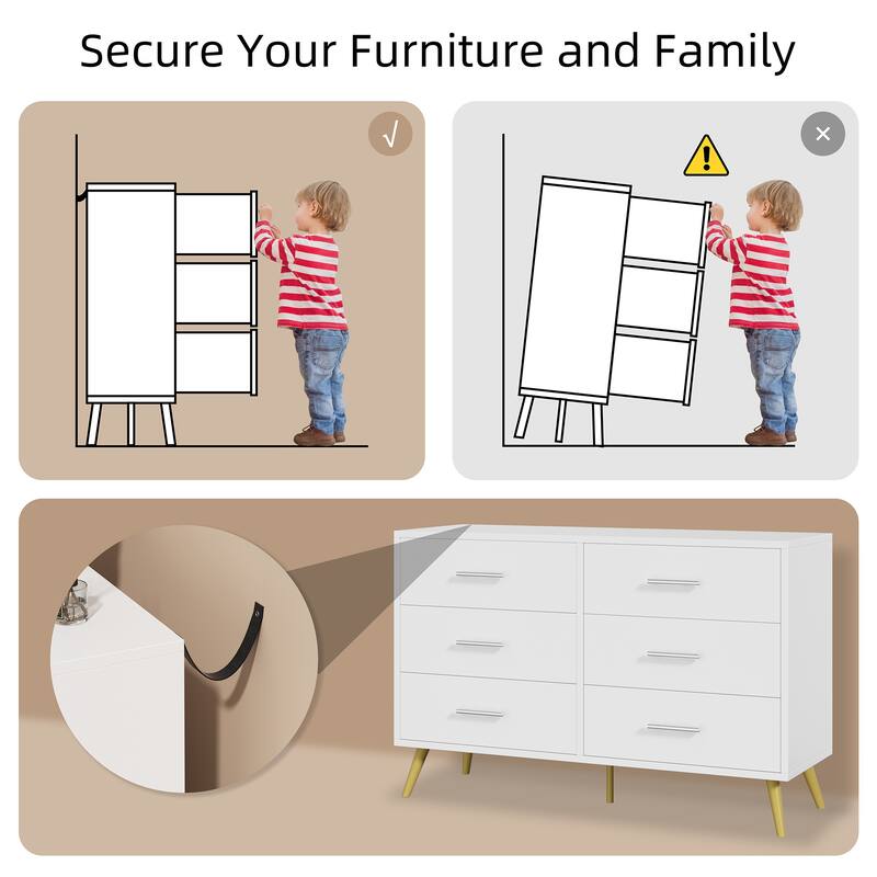 6-Drawer Dresser Storage– Modern Wide Top Storage Cabinet