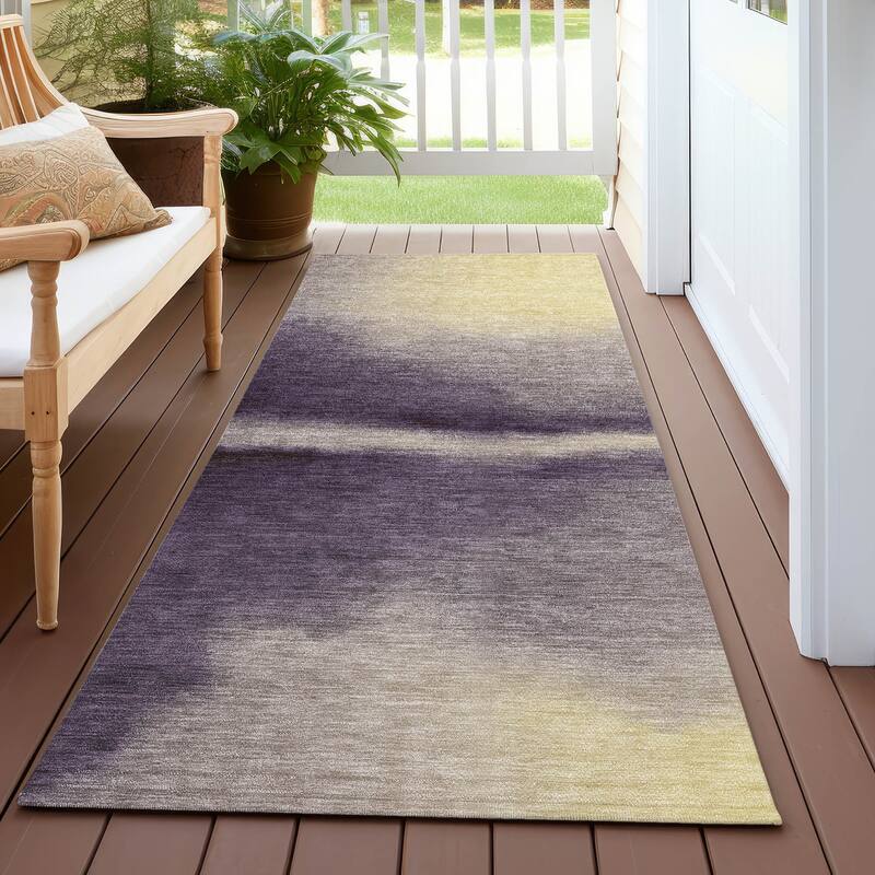 Machine Washable Indoor/ Outdoor Modern Landscape Chantille Rug - Plum - 2'3" x 7'6"