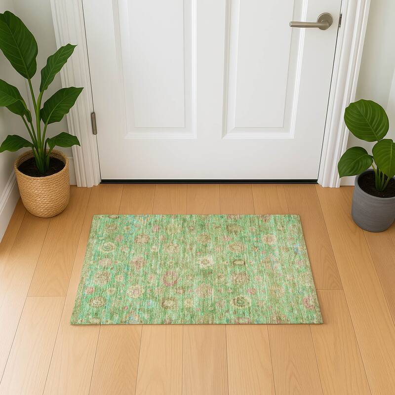 Premium Washable Super Soft Vintage Traditional Mayfield Rug - Lime - 1'8" x 2'6"