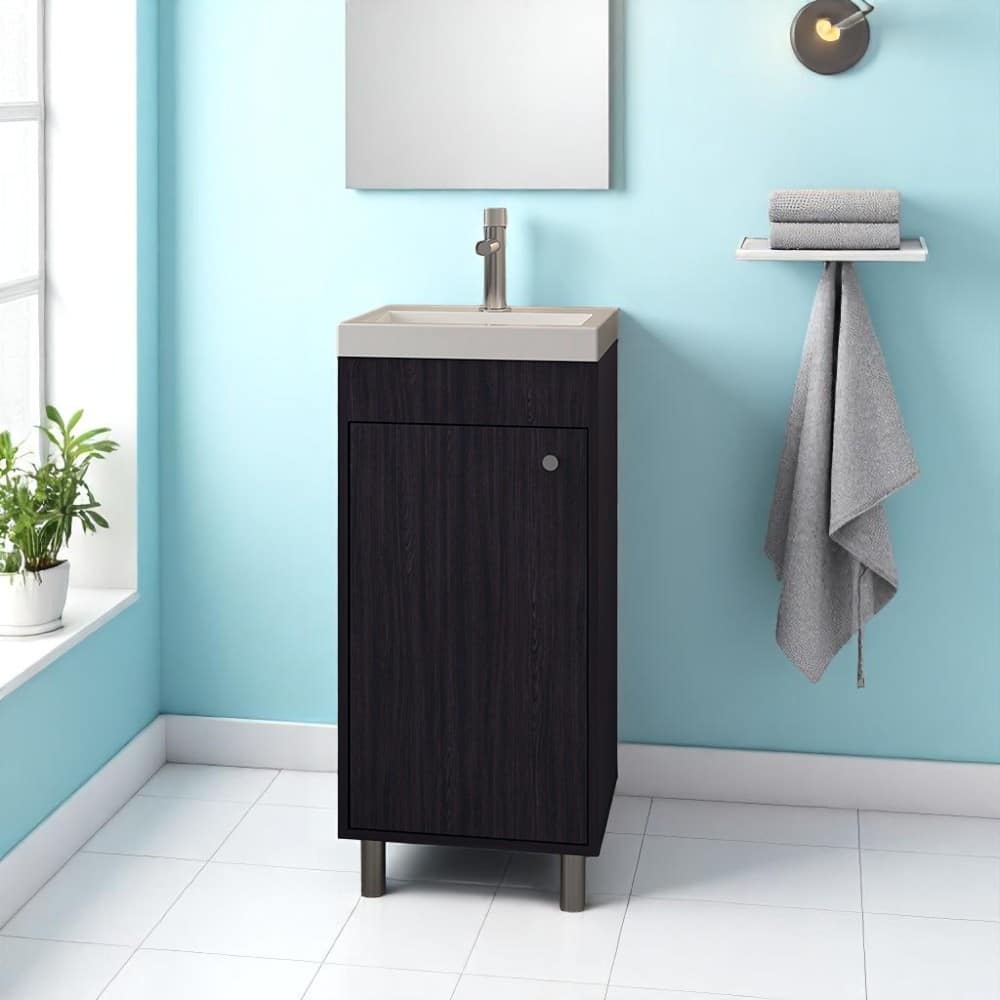 16" Bathroom Vanity with Integrated Sink,Compact Freestanding Cabinet with Storage,Ideal for Small Bathrooms,No Faucet Included