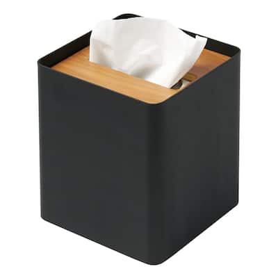 Yamazaki Home Tissue Box Cover - Square, Steel, Lid - L 5.12 x W 5.12 x H 6.1 inches