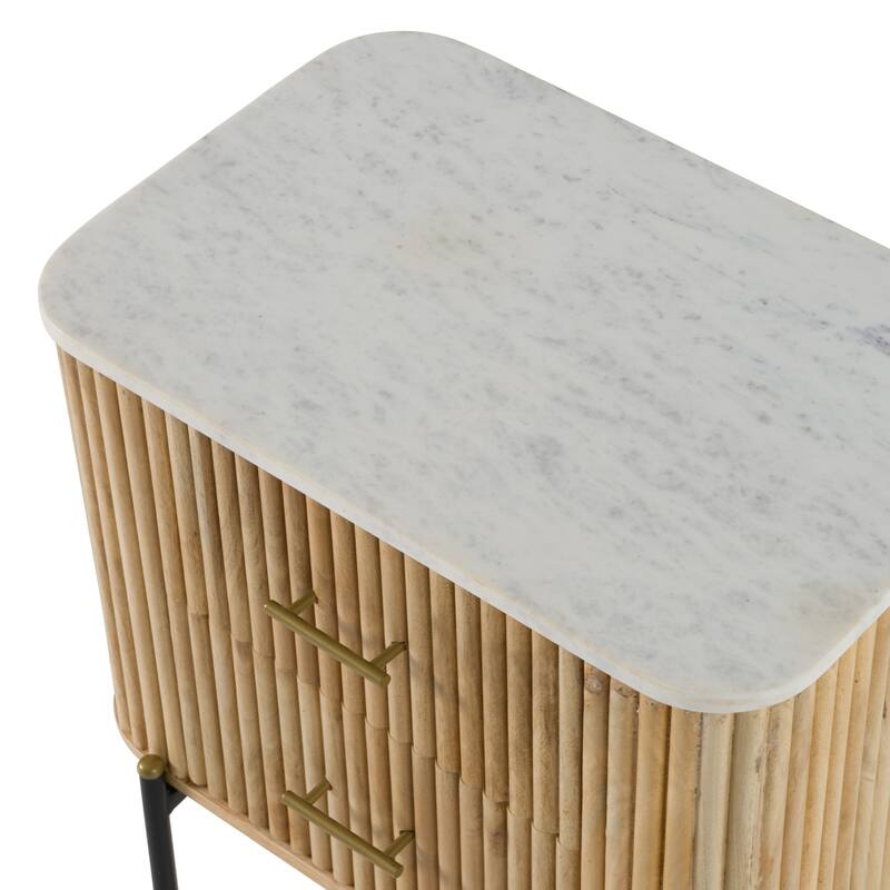 Modrest Cambridge Modern White Marble & Washed Mango 2 Drawer Nightstand