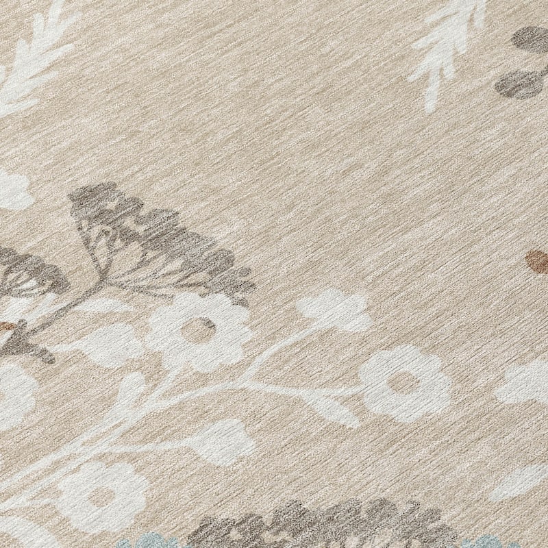 Machine Washable Indoor/ Outdoor Floral Border Chantille Rug