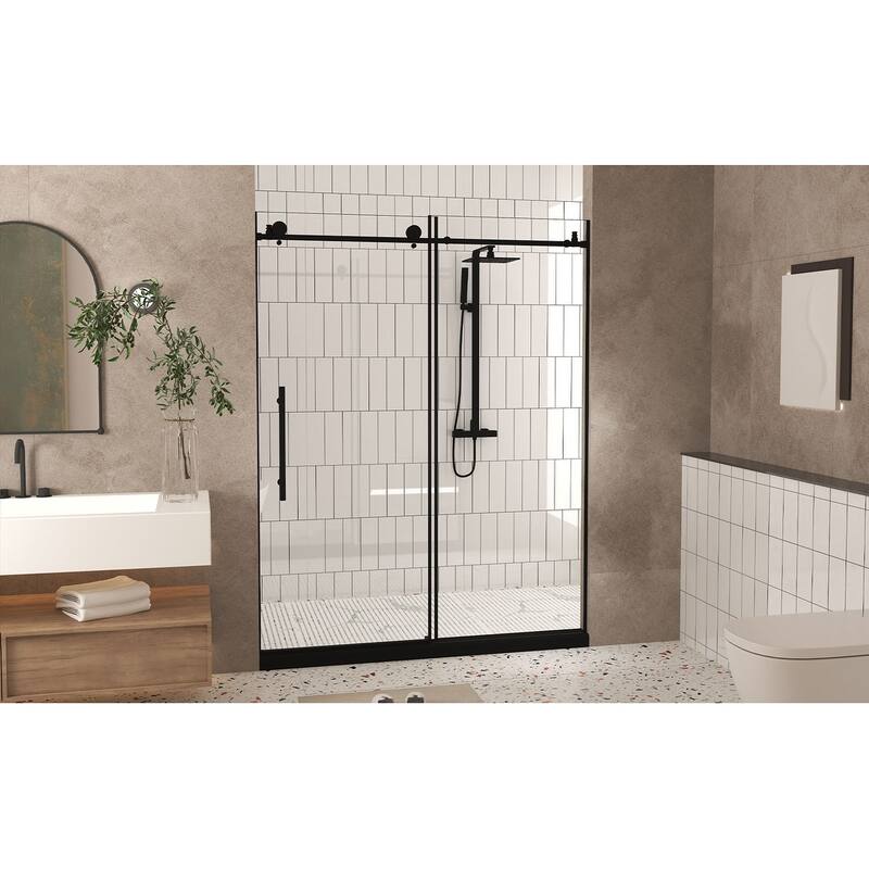 GDFStudio - Aldridge Frameless Sliding Bathroom Shower Door, Adjustable Width with Clear Tempered Safety Glass