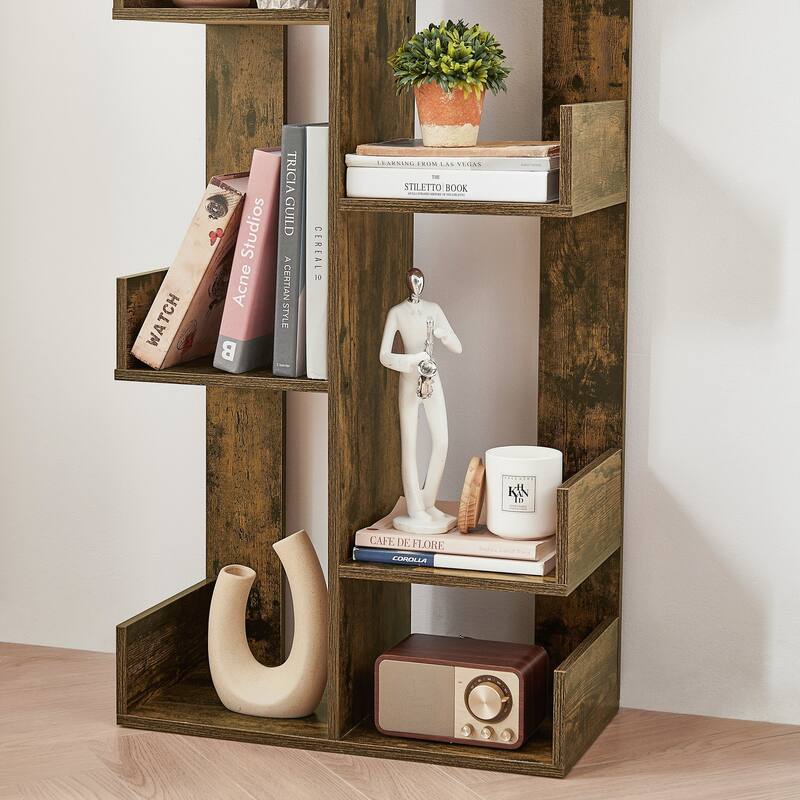 Javlergo 8-Tier Tree Bookshelf, Wooden Freestanding Bookcase Storage Display Shelves