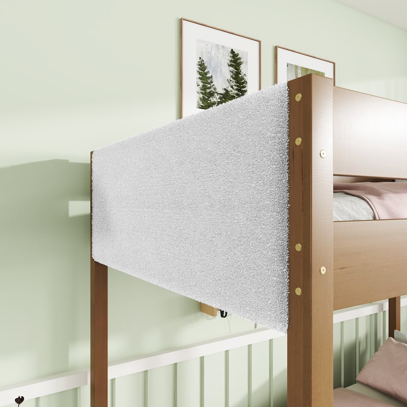 Twin Over Twin Bunk Bed, Upholstered Bunk Bed Frame with Ladder, Safety Guardrails - Natural