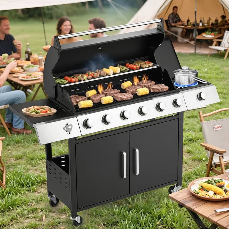 3-Burner Propane Grill with Side Burner, Locking Wheels, 395 Sq. In. Cooking Area, 36,000 BTU - Silver - Propane Gas
