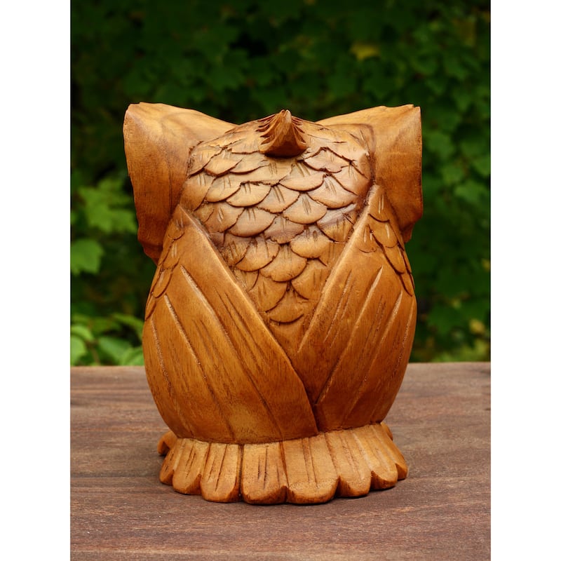 Wooden Hand Carved Owl Statue Figurine Sculpture Art Decorative Home Decor Accent Handmade Handcrafted Decoration Bird