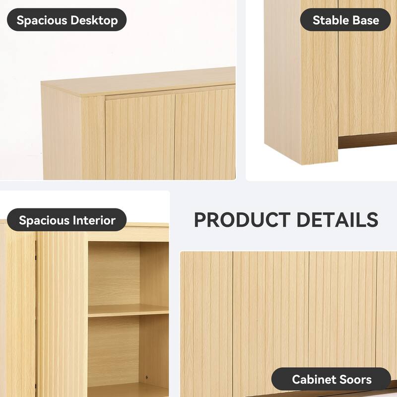 Mid-Century Modern Large 4-Door Cabinet Storage Sideboard