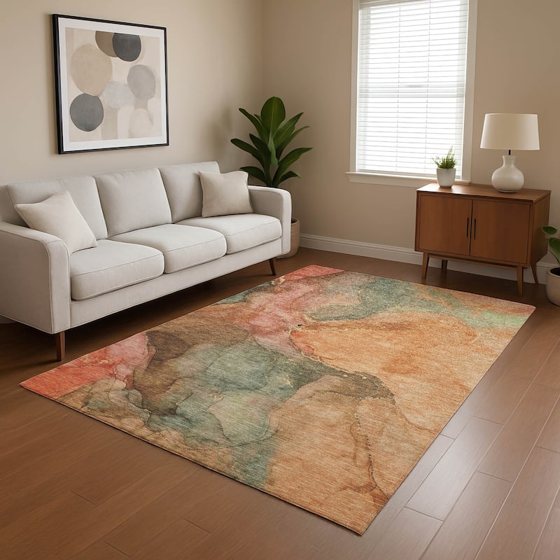 Premium Washable Super Soft Abstract Watercolor Mayfield Rug - Coral - 5' x 7'6"