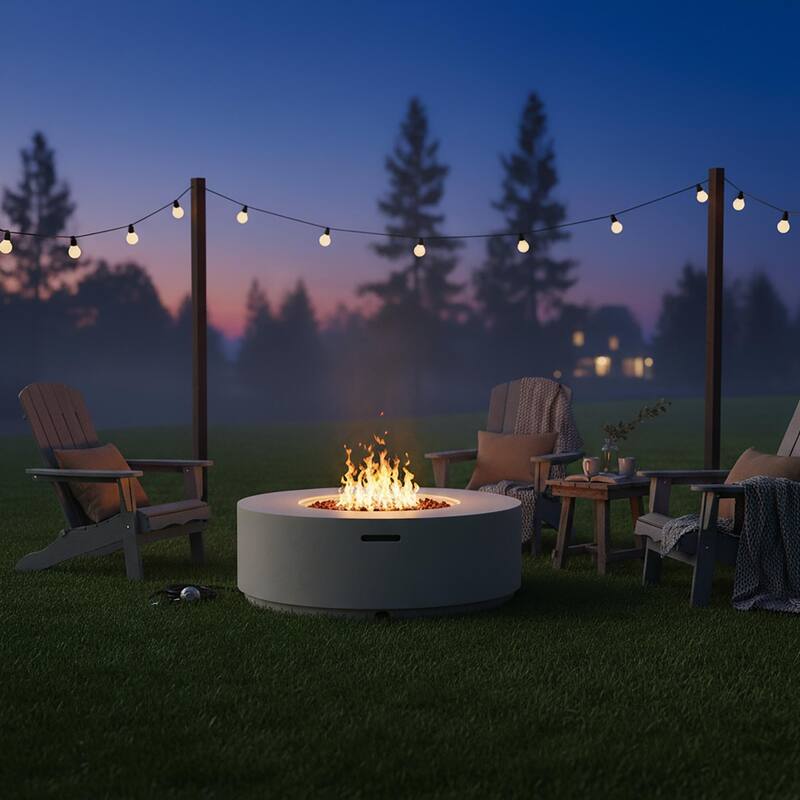 38.2" Round Outdoor Propane Fire Pit, Outside Fire Pit Table with 50000 BTU, Steel Burner, Lava Rocks, Waterproof Cover