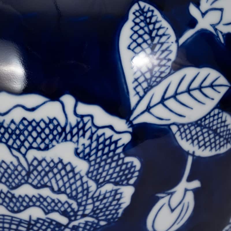 Sagebrook Home Blue Ceramic Temple Jar - Elegant Chinoiserie Decor Accent