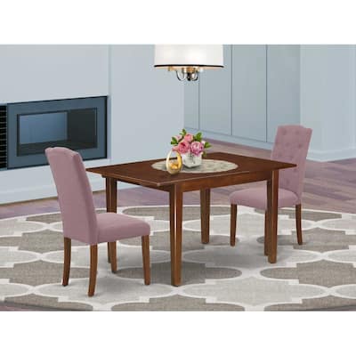 HomeStock 3-Piece Mahogany Finish Rectangular Solid Wood Top with Butterfly Leaf Dining Table Set