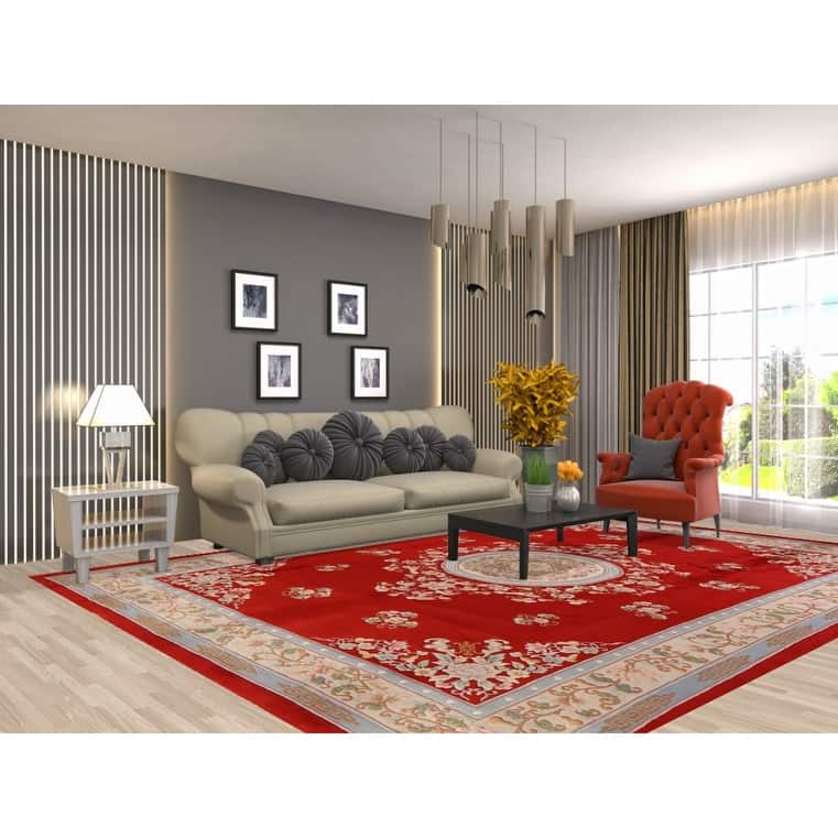 Red Art-Deco Chinese Vintage Area Rug Handmade Wool Carpet - 9'0" x 12'0"