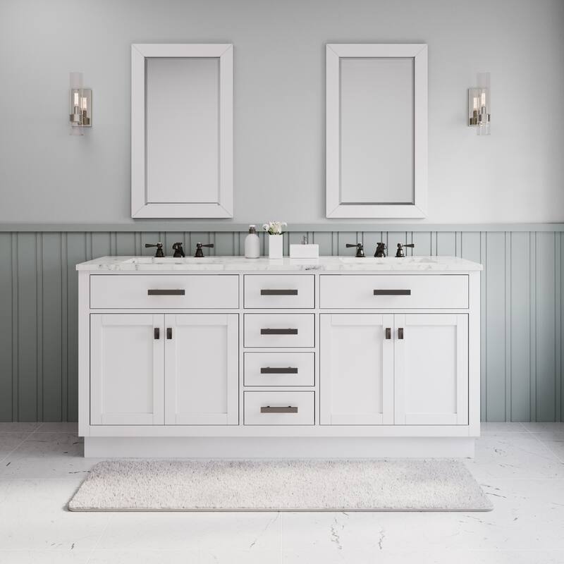 Hartford Marble Countertop Bath Vanity in White with Mirror