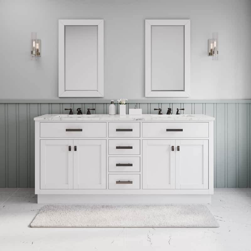 Hartford Marble Countertop Bath Vanity in White with Classic Faucet