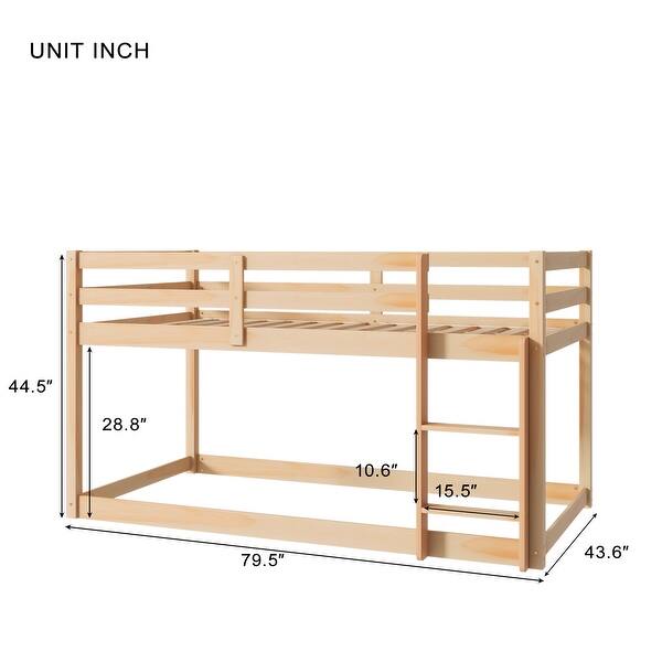 Natural Twin Wood Loft Bed with Ladder & Fence
