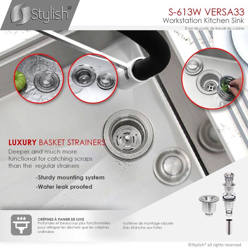 Undermount 33" Workstation Single-Bowl Stainless Steel Kitchen Sink