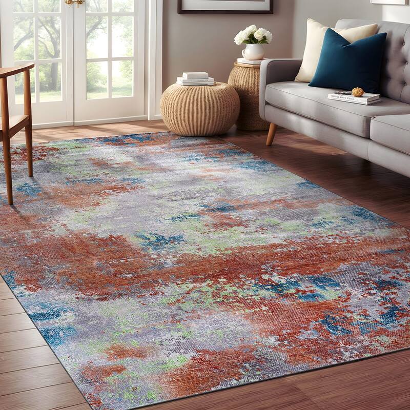 Beverly Rug Queen Abstract Non-Slip Rubber Back Washable Indoor Area Rug