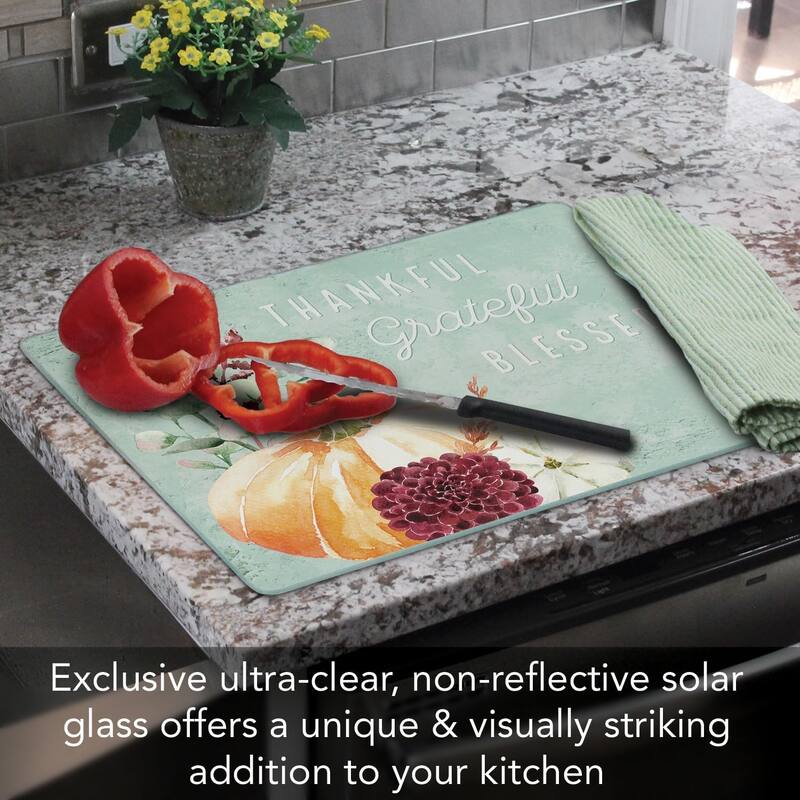 Thankful Grateful Pumpkin 3mm Heat Tolerant Tempered Glass Cutting Board 15” x 12” Manufactured in the USA Dishwasher Safe