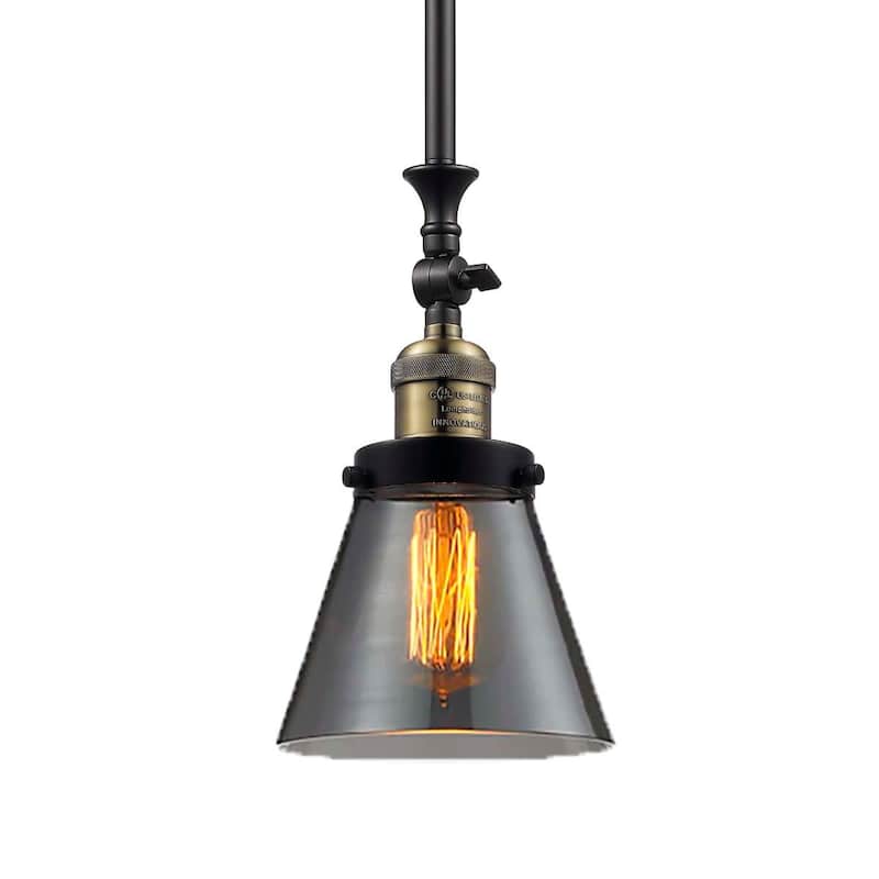 Innovations Lighting Small Cone 6" Wide Adjustable Mini Pendant - Black / Antique Brass / Smoked
