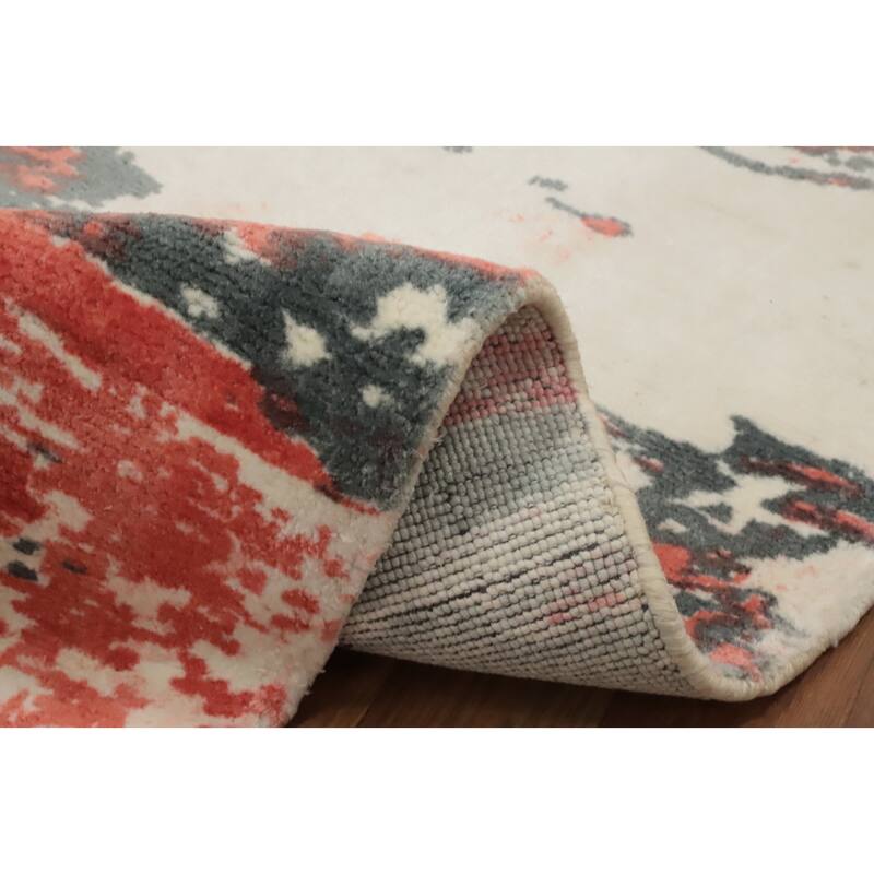 Hand Knotted Oriental Viscose Silk Carpet Modern Abstract Multi-Colored Abstract Area Rug - 7' 3'' X 5' 8''