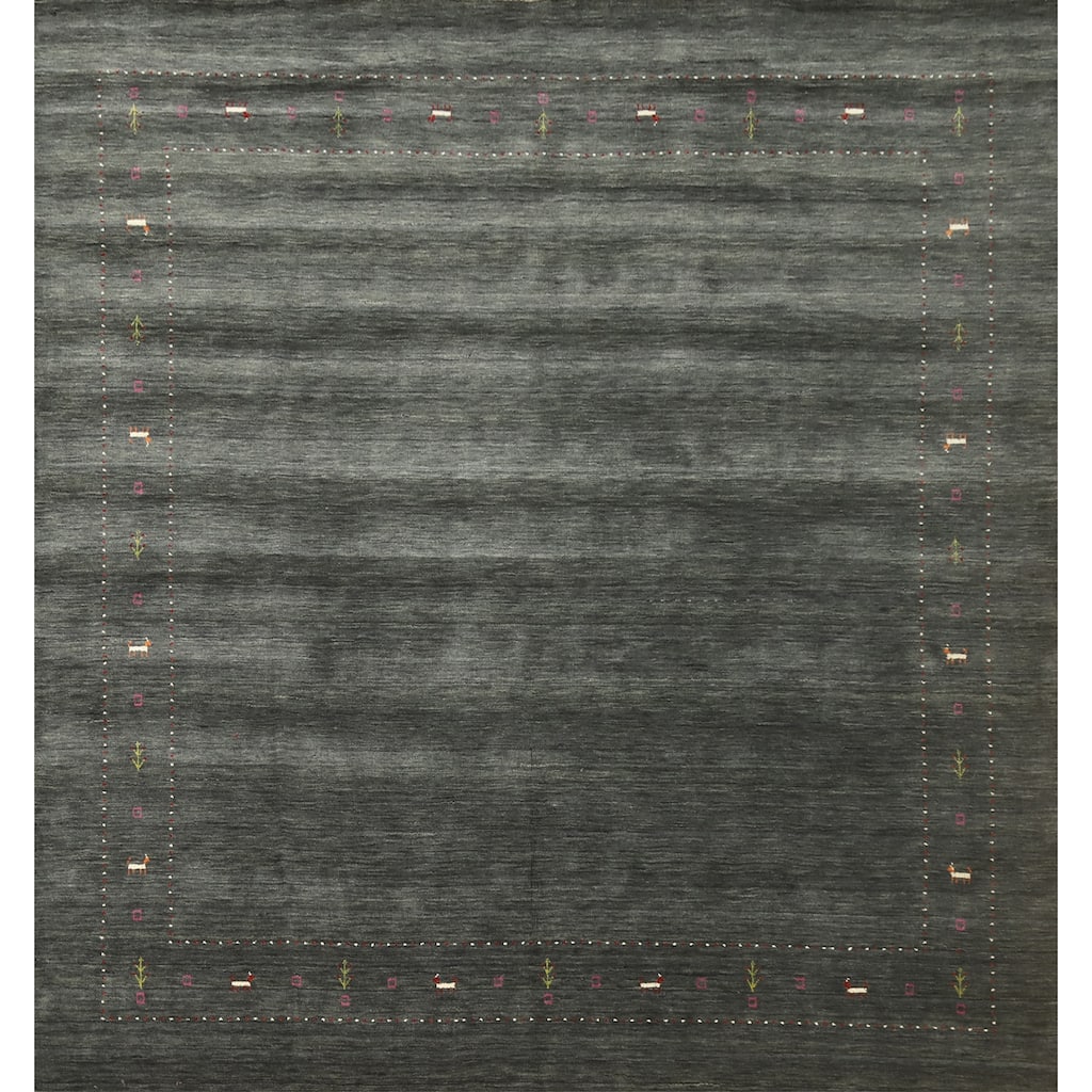 Hand Knotted Oriental 100% Wool Carpet Tribal Animal Pictorial Green Gabbeh Area Rug - 9' 8'' X 9' 10''