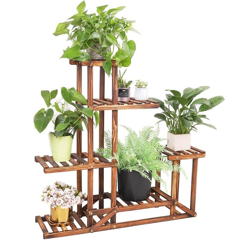 Tiered Wood Large Plant Stand Flower Pot 6 Potted Planter Rack for Indoor Outdoor - 37.4”W x 9.84” D x 37.79” H - Brown - 37.4”W x 9.84” D x 37.79” H