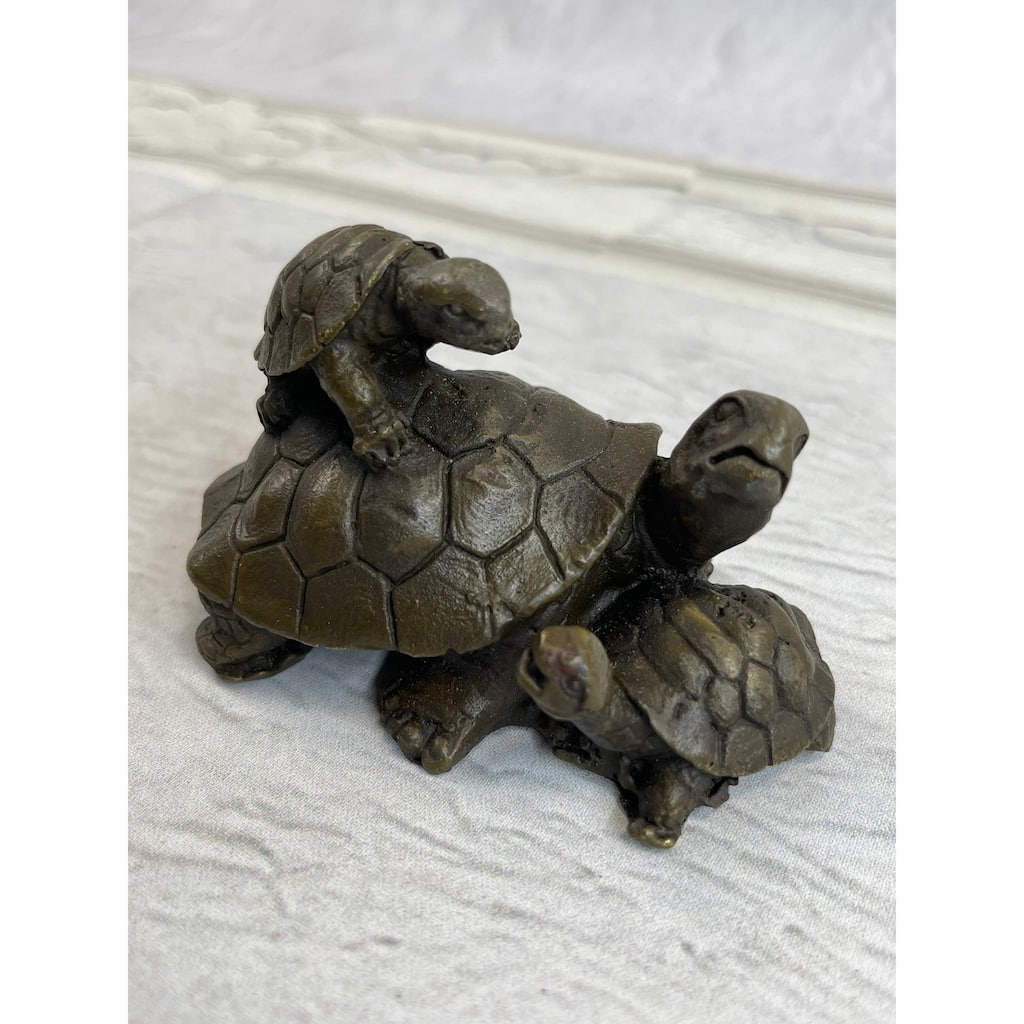 Original Mother Turtle With Baby Hatchling Bronze Sculpture Reptile Sea Statue