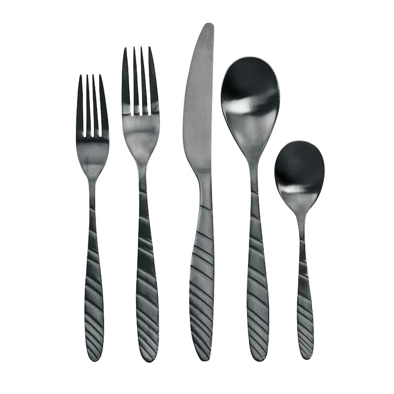 Emmalyn 20 Piece Stainless Steel Service For 4 Matte Finish Silverware Set in Black