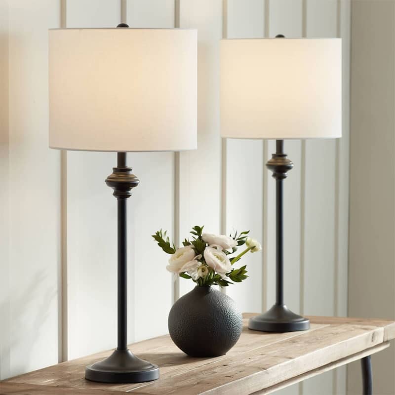Modern Buffet Table Lamps 26" High Set of 2 Black White Shade - 11" x 26"