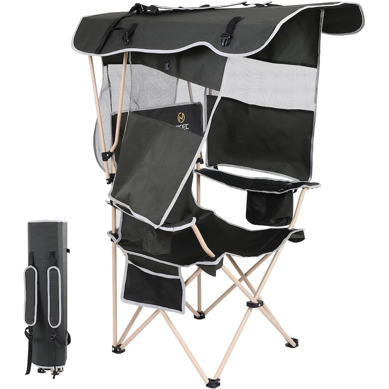 Camping Chair with Shade Canopy, Portable Camping Chairs, Detachable Shade Canopy, Side-Pocket and Cupholder - 1-Pack