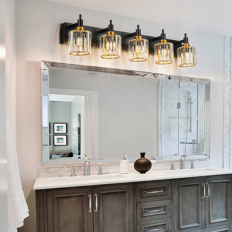 3/4/5-Light Modern Glam Dimmable Cylinder Crystal Wall Light Bathroom Vanity Light