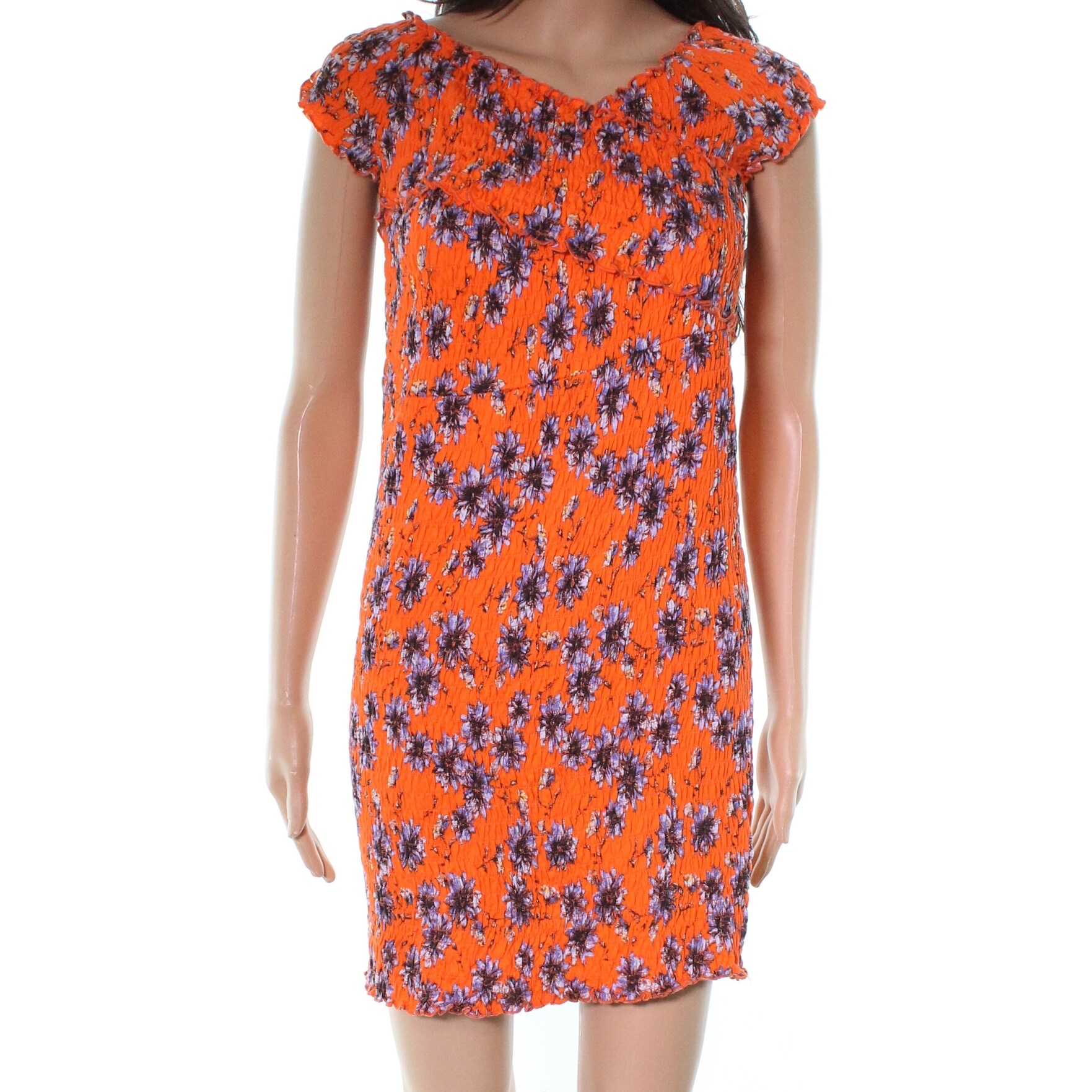 Warehouse Orange Retro Floral Mini Flippy Dress