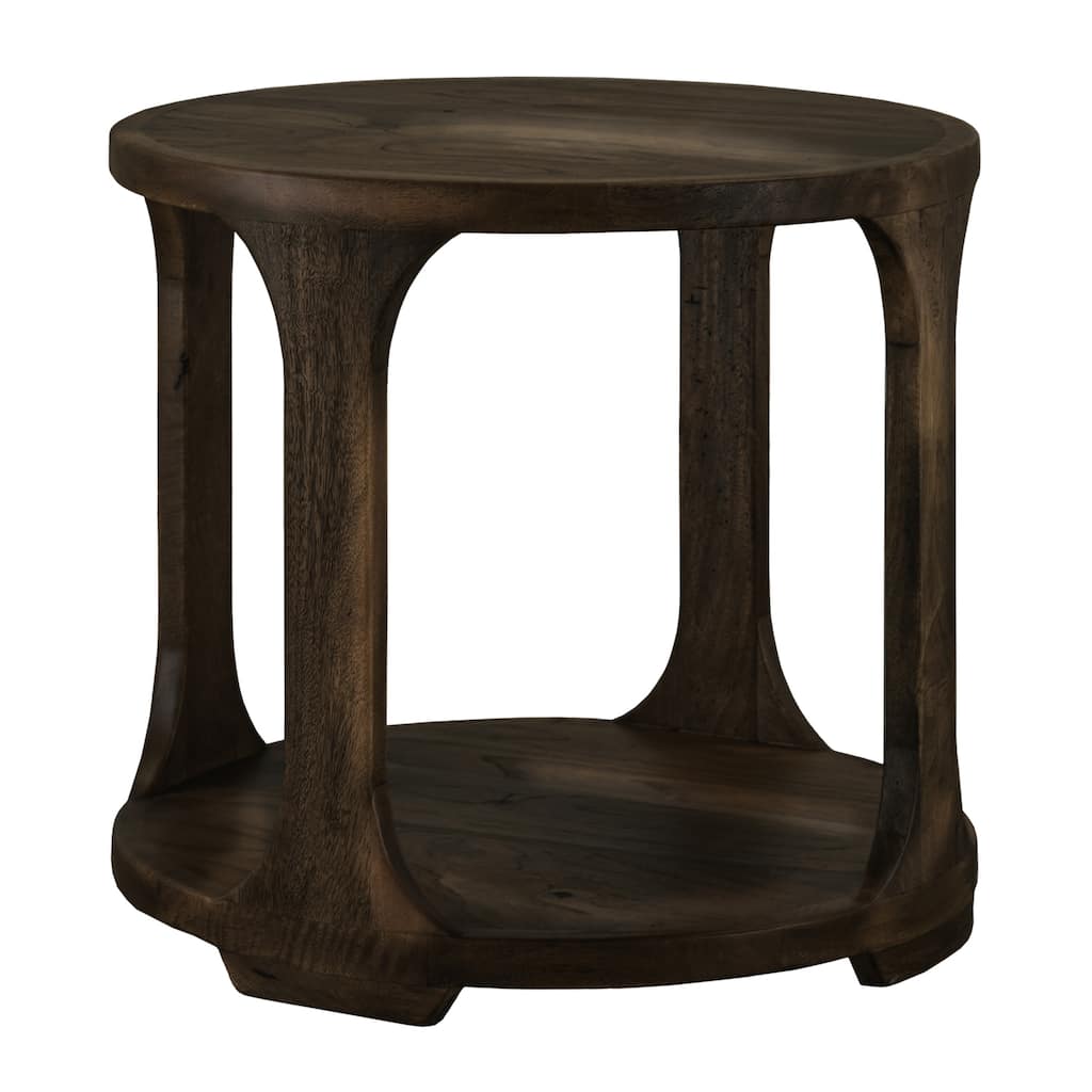 Eray Side End Table, 1 Shelf, Round Open Frame, Black Teak, 26 Inch