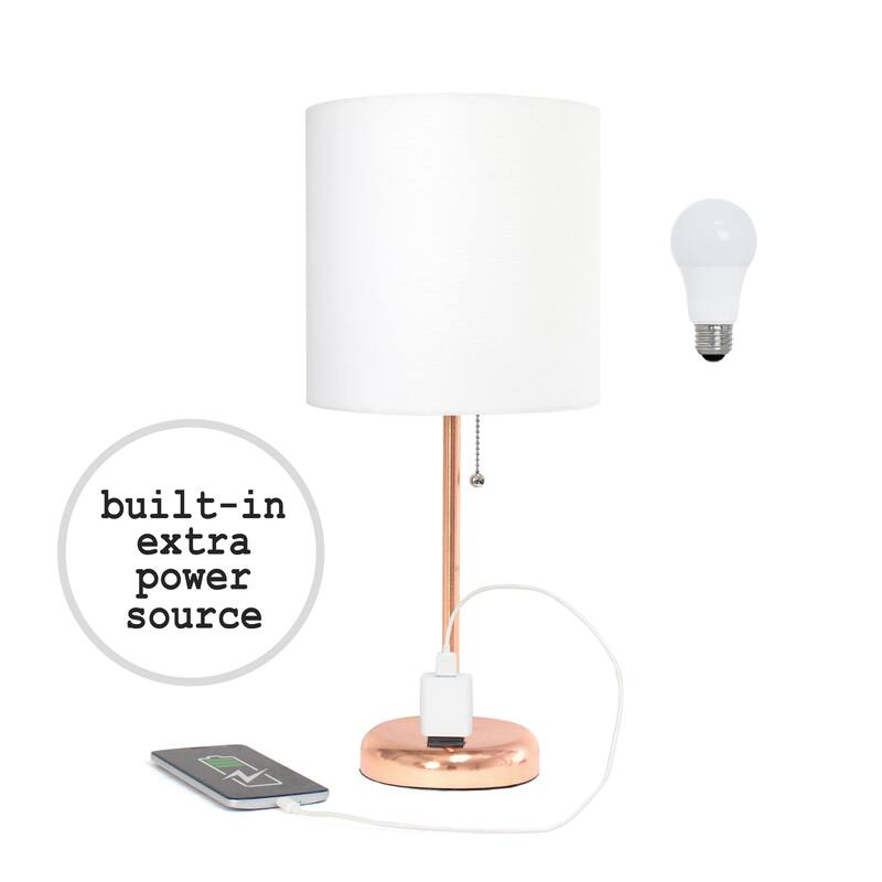 Simple Designs 9.5" Desk Lamp with Charging Outlet and LED Bulb Included - 19.50 - Rose Gold/White Shade