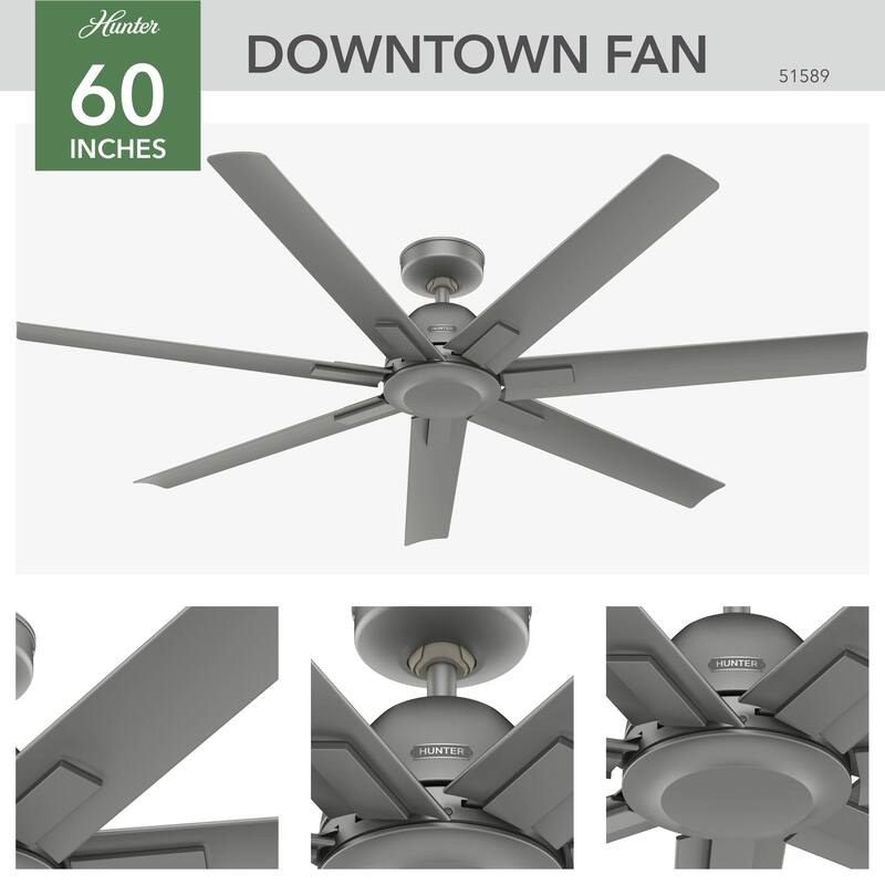 Hunter 60" Downtown Windmill Outdoor Ceiling Fan w/ Wall Control, Damp-Rated - Indoor-Outdoor, Industrial, Modern - ENERGY STAR!