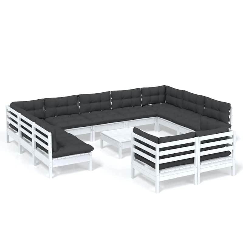 vidaXL Solid Pinewood Patio Lounge Set 12 Piece with Cushions Multi Colors