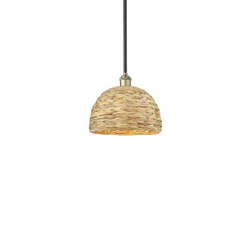 Innovations Lighting 616-1S-11-12 Woven Rattan Pendant Woven Rattan - Black Antique Brass / Natural