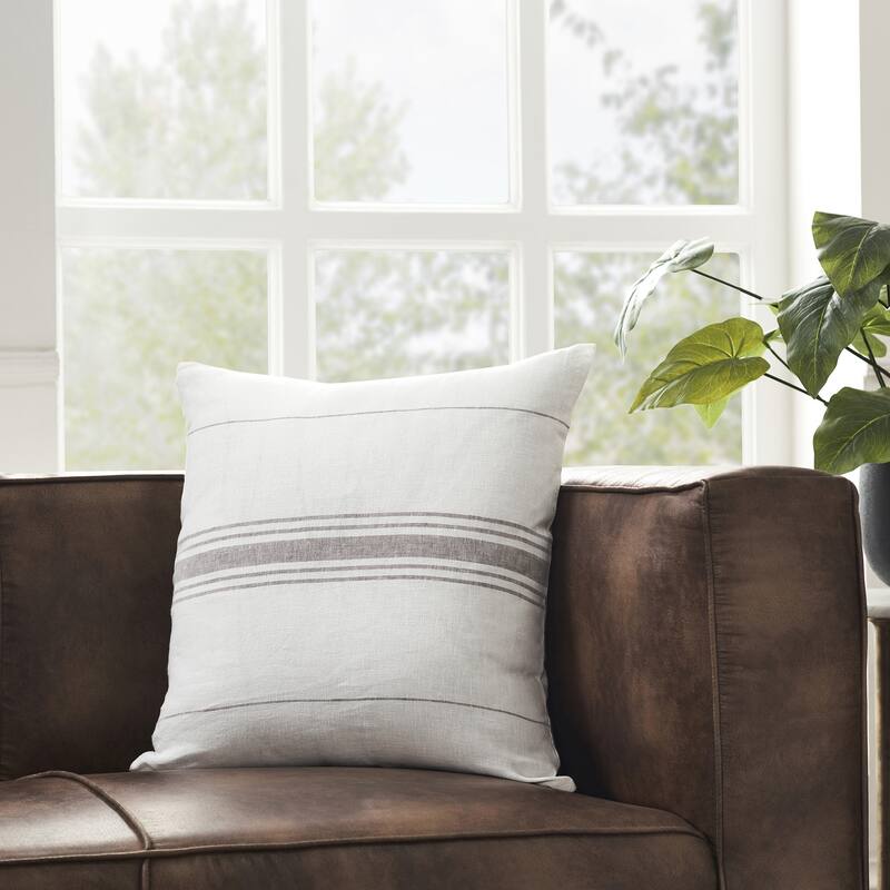 Striped Square Throw Pillow - 20" - Ivory and Gray